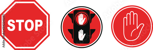 Stop Sign Traffic Light And Hand Symbol Collection signal