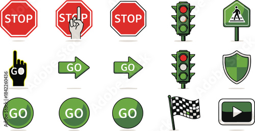 Traffic and Directional Signs with Go and Stop Symbols stop sign go sign