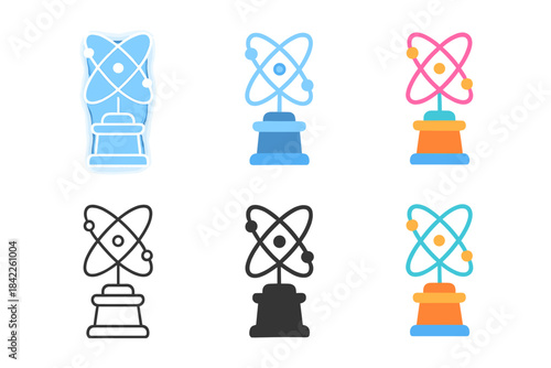 Futuristic Quantum Sculpture. Futuristic sculpture with glowing interconnected quantum paths, abstract minimal vector icon, first