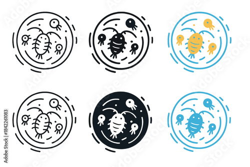 Zooplankton Bloom Evolution. Circular bloom of zooplankton with subtle motion lines indicating growth, abstract minimal vector