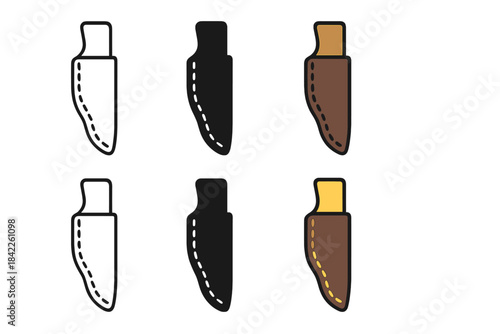Geometric Leather Sheath Designs. Molded leather sheath with stitched edges and fitted interior, clean geometric minimal icon,