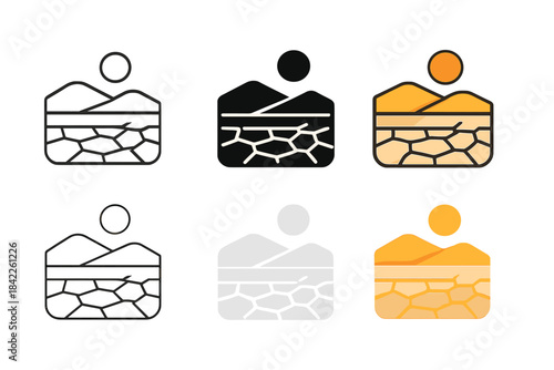 Colorful Salt Flats. Flat expanse of salt flats with cracked ground in desert environment, minimal vector icon, first in line