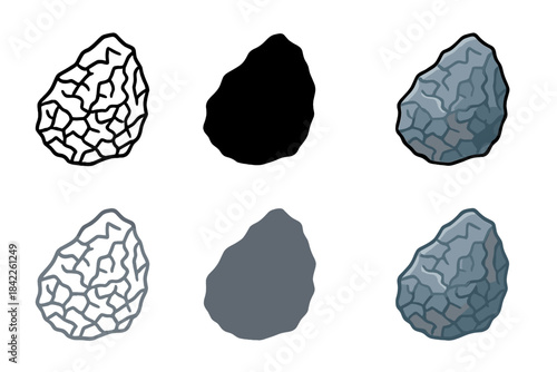Meteorite Vector Icons. Fragment of metallic iron meteorite with rough surface and crystalline texture, minimal vector icon, first