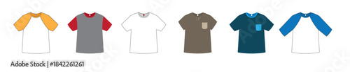 Men's sport t-shirt technical flat sketch. Raglan sleeve active wear apparel template front and back. vector illustration.
