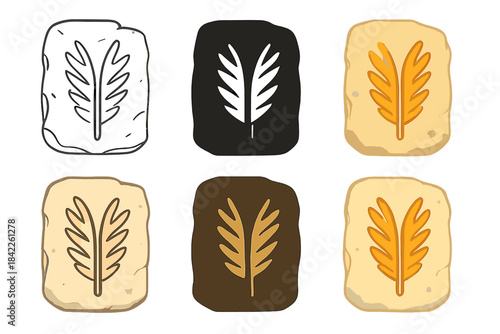 Fossilized Feather Impressions. Stone plate containing faint fossilized feather impressions in symmetrical arrangement, evoking