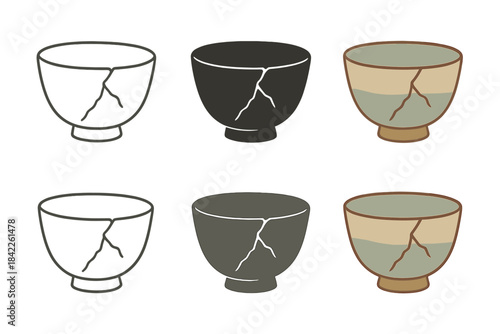 Elegant Ceramic Imperfection. Cracked ceramic tea bowl with subtle glaze variations, symbolizing imperfection and timeless beauty,