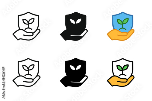 Growing Shield Design. Hand forming the lower part of a shield with a growing plant at its heart, minimal vector composition,