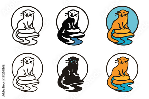 Otter River Emblem. Otter River Stone, minimalist river emblem symbolizing joy, balance, and natural curiosity, first in line