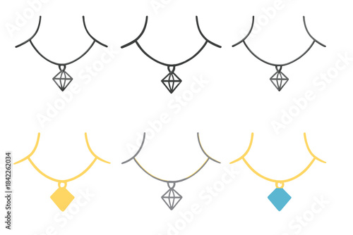 Elegant Diamond Necklaces. Elegant necklace draped around neck outline with central diamond pendant, smooth curvature, first in