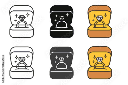 Engagement Ring Display. Ring box slightly open showing sparkle from engagement ring, delicate hinge detail, first in line style