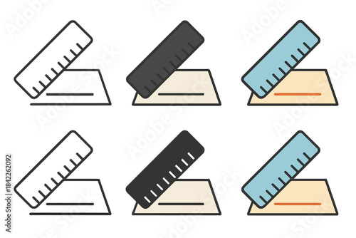 Stylized Metal Ruler. Metal ruler resting on paper with straight measurement line, smooth linear precision, first in line style