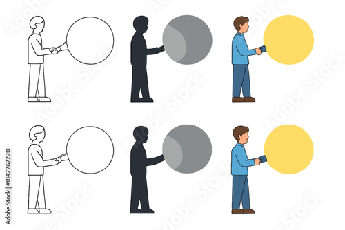 Flashlight Glow Art. Person holding flashlight casting focused circular glow, soft light transition, first in line style with thin