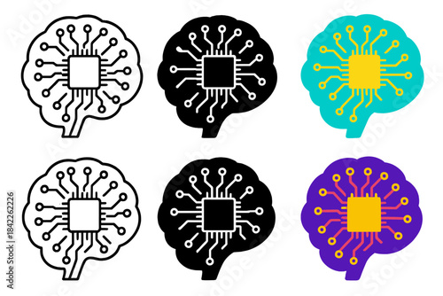 Digital Brain Circuit. Brain silhouette filled with microchip pattern and circuitry veins, modern digital aesthetic, first in line