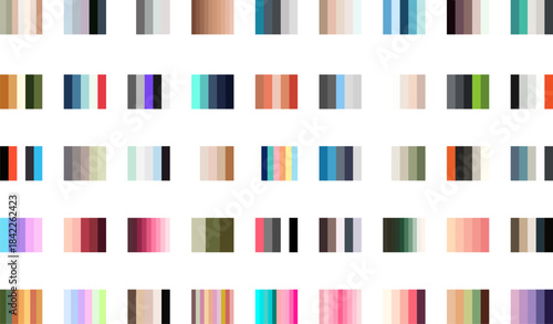 Abstract color palettes displayed in rows and columns create a visually appealing composition showcasing a diverse range of hues and shades for creative inspiration