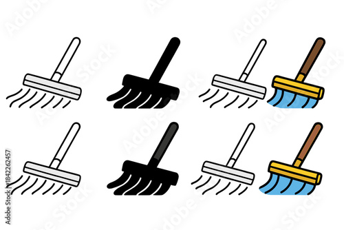 Floor Squeegee Styles. Floor squeegee pushing water streaks away first in line style with thin outline, second in solid style