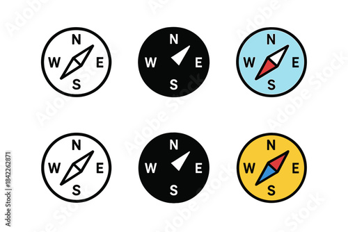Compass Scale Variations. Draft Compass Scale first in line style with thin outline, second in solid style filled shape, third in