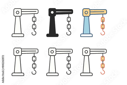 Crane Arm Style Variations. Crane Arm Chain first in line style with thin outline, second in solid style filled shape, third in
