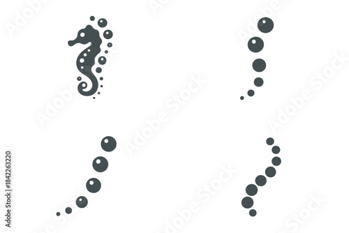 Underwater Bubble Trail. Icons for: a bubble chain tracing a seahorse path, rising spheres marking a drifting route, floating orbs