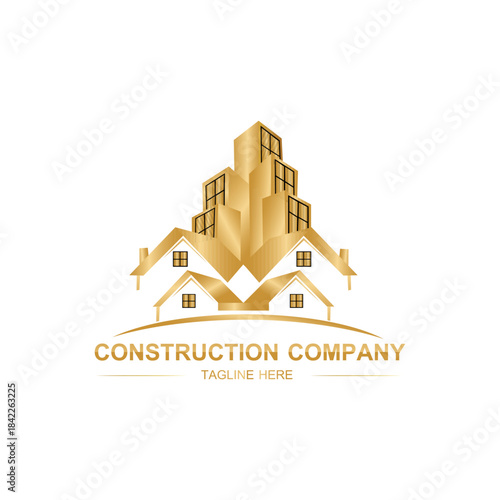 Construction logo, real estate logo, home renovation, golden, luxury logo, Architecture logo