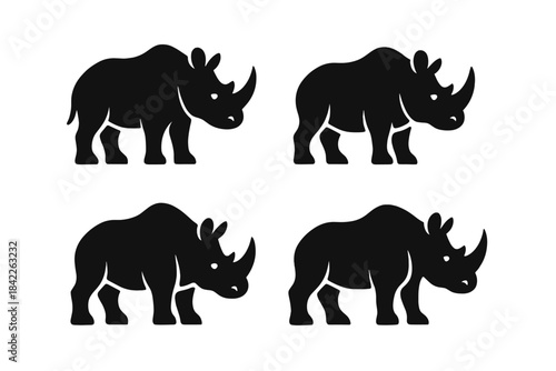 Rhino-Inspired Animal Icons. Icons for: a heavy mammal with a pointed ridge, a thick-skinned creature bearing a sharp rise, a