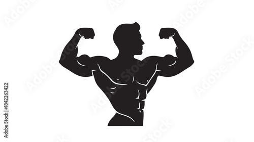 Muscular Man Flexing Biceps Silhouette Isolated on White Background