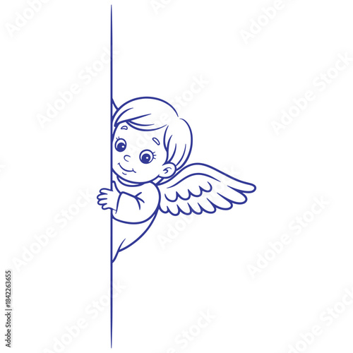 Little Winged Baby Cartoon Outline Illustration