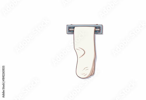 Solitary White Sock Hanging on Holder Against Plain Wall Captured in Minimalistic Style Illustrating Everyday Object Focus