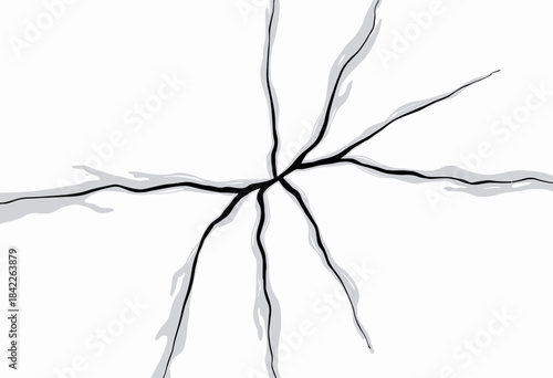 Abstract Graphic of Cracked Surface with Radiating Lines on Minimalist White Background