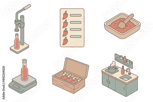 Set of six images of kitchen items, including a bottle opener, a bottle