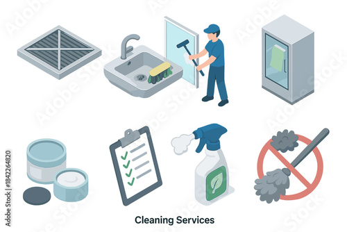 Series of images depicting various cleaning services