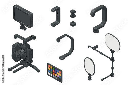 Camera and its accessories are shown in a close up