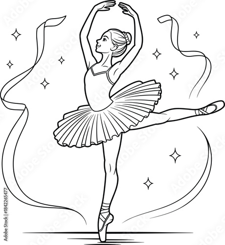 Ballerina in Tutu Performing Graceful Pose with Stars