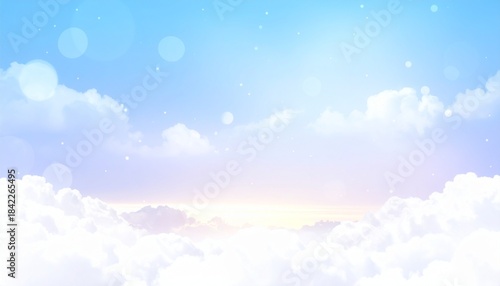 パステル水色ホワイトの雲ぼかしキラキラ背景