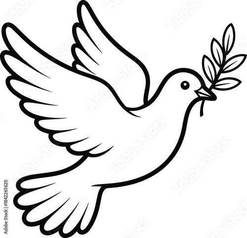 Black and white dove with olive branch bird peace