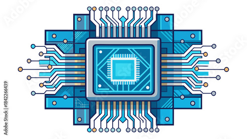 Flat Style AI Chip Vector Illustration – Micro Circuit Board Design, Modern Processor Icon with Geometric Traces and Clean Minimal Tech Layout