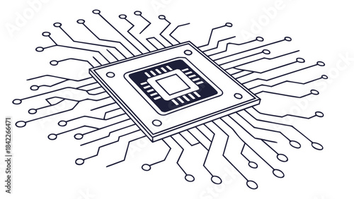 Flat Style AI Chip Vector Illustration – Micro Circuit Board Design, Modern Processor Icon with Geometric Traces and Clean Minimal Tech Layout