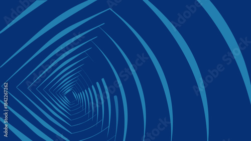 Abstract tunnel illusion with geometric shapes and blue color gradient creating a depth perspective effect