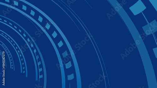 Abstract blue background with concentric circles and square accents creating a tunnel effect vision