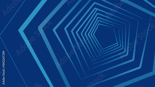 Abstract tunnel vision with converging blue pentagonal shapes creating a sense of depth and perspective