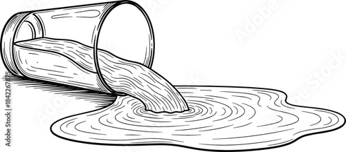 Hand drawn illustration of a glass of water spilling onto a surface