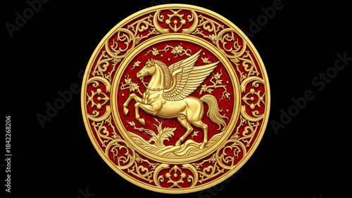 Golden pegasus medallion created with generated ai
