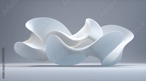 Cloud Dancer Abstract White Wavy Sculpture on a Minimalist Grey Background, Modern Fluid Art Colour of the Year 2026