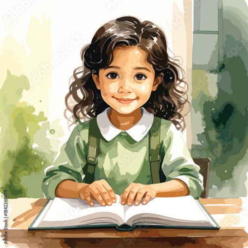 Child with an Open Braille Book