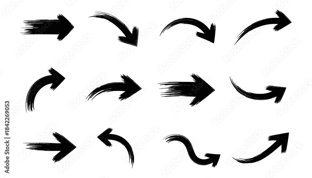 Fototapeta premium a collection of simple, hand-crafted textured arrow brushes