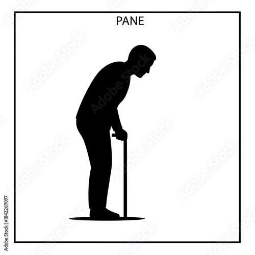 Silhouette of an elderly person leaning on a cane.