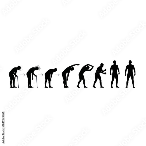 Human evolution and aging process depicted through silhouettes.