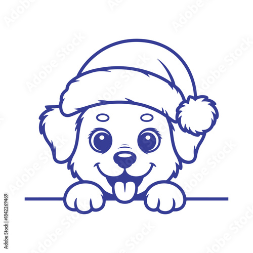 Santa Hat Puppy Peeking Outline