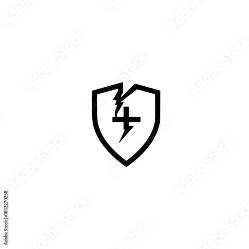 Cracked shield icon with plus symbol representing protection repair recovery and safety enhancement
