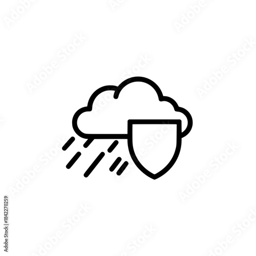 Shield and rain cloud fusion icon representing weather protection safety and climate defense concept