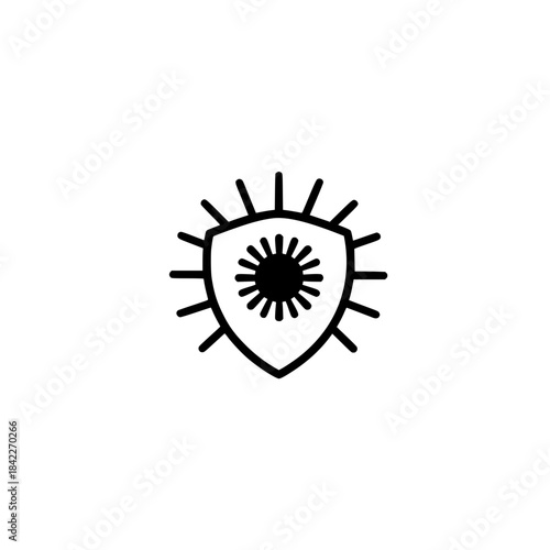 Sun Symbol Inside Shield Icon Vector Graphic Depicting Safety Protection Security and Guard Design